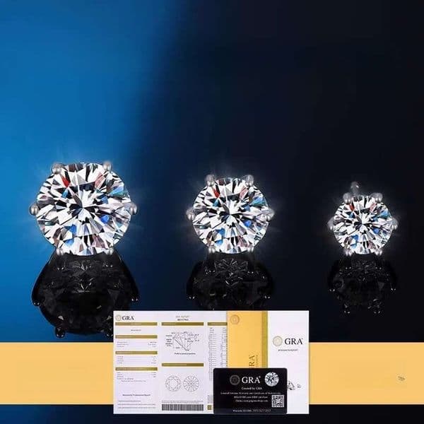 S925 Sterling Silver Moissanite for Women Classic Six-Prong Platinum Plated Fashionable Elegant Earrings Cross-Border Hot Item