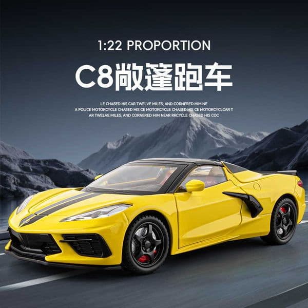 122 Scale C8 Convertible Alloy Car Model with Pull-Back Action Sound and Light Effects Boys Toy Gift Collectible Bestseller L260428