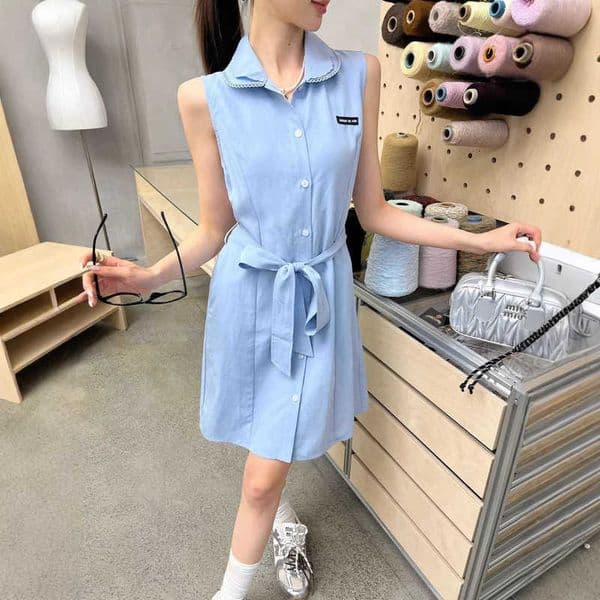 women Basic Casual Dresses designer Women's Clothing Spring/Summer New Girl's Style Double-Layer Embroidered Water-Soluble Lace Doll Collar Buttoned
