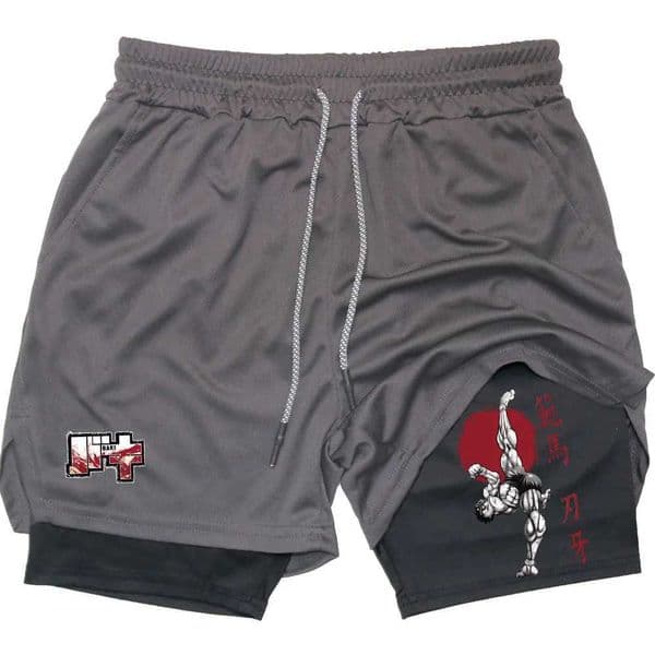 Mens Performance Shorts Anime Baki 2 in 1 Gym Compression Stretchy Sports Quick Dry Workout Summer T260428