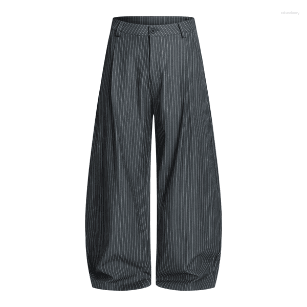 Men's Pants Old Money Style Black White Striped Scythe Design Single Pleat Casual Sophisticated Loose Fit Trousers