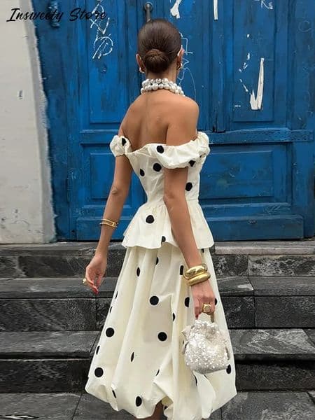 Fashion Polka Dot Two-Piece Outfit Womens Sleeveless Sling Ruffled Hem Tops Pleated Puffy Skirt 2026 Spring Lady Casual Set 260427
