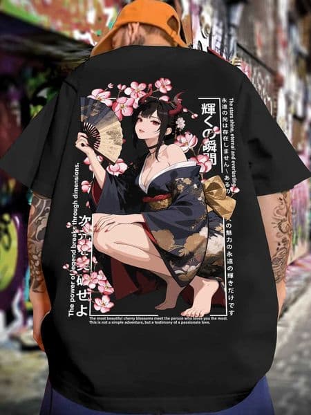 Men Anime Manga Cherry Blossom Japanese-style Summer T-shirt with Anime Character Patterns Suitable Daily Wear Trendy Versatile T260428A45O