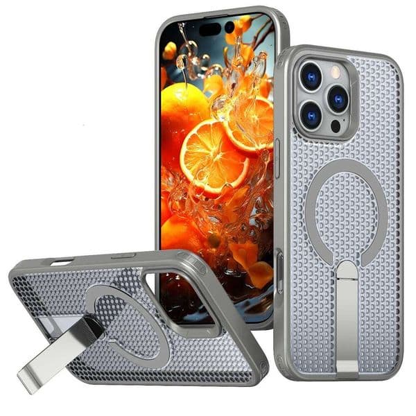 2026New Luxury Heat Dissipation Mesh Bracket Case iPhone 16e 16 15 14 Plus 13 12 Pro Max For Magnetic Stand Shockproof Cover 26H0428