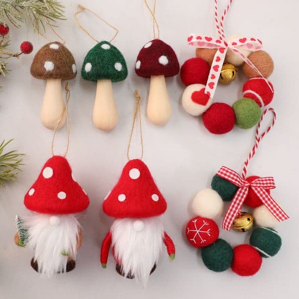 New Easter Mushroom Head Faceless Gnome Wool Felt Hanging Ornament Window Scene Decor