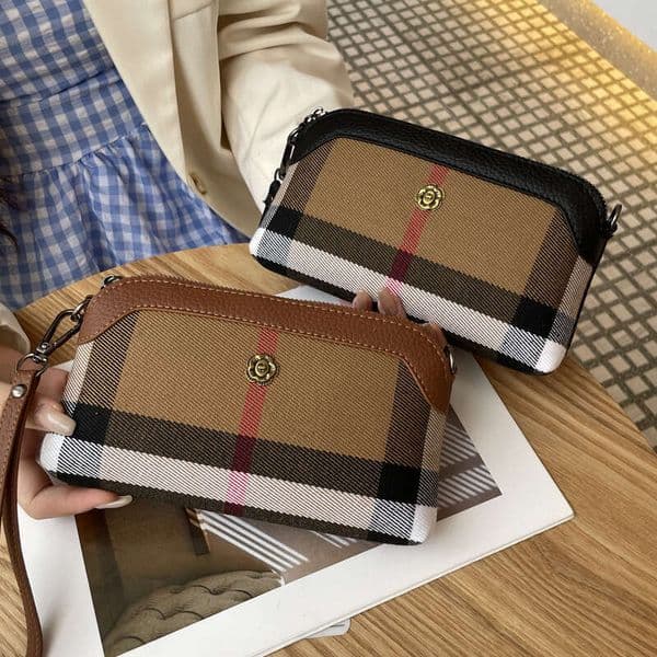 Cross-Border Hot-Selling New Plaid Clutch For Women, High-Value Single Shoulder Crossbody Large Capacity Phone Bag, Light Luxury Small Bag
