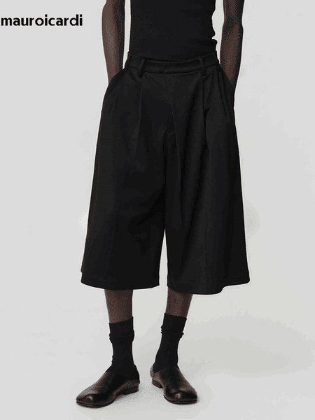 Men's Shorts Mauroicardi Spring Summer Loose Casual Soft Black For Men High Waist Calf Length Straight Pants Luxury Chic Clothes 2026