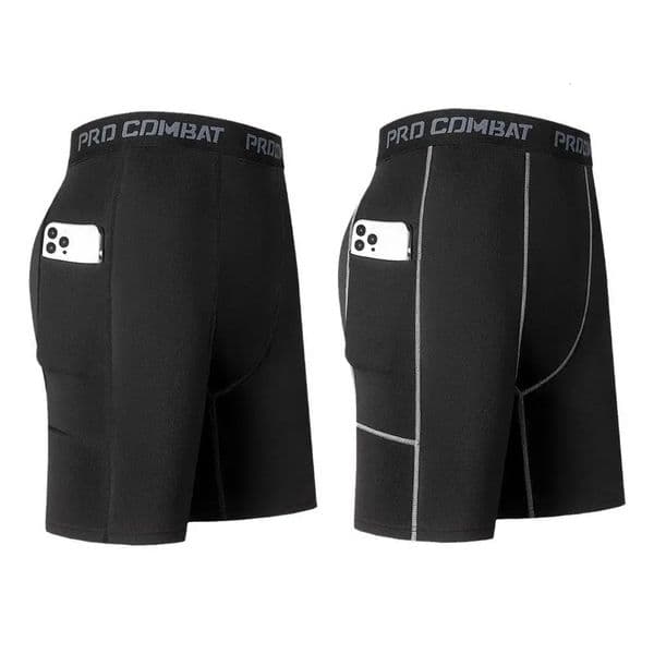Mens Compression Short Pants Elastic Quick Dry Running Fitness Shorts With Pocket Big Size Black Tight Gym Training Pants 260427