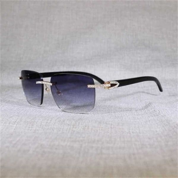 Sunglasses Luxury Designer Sunglasses Vintage Rhinestone Black White Buffalo Horn Rimless Men Wood Glasses Metal Frame Shades for Summer Club{category}
