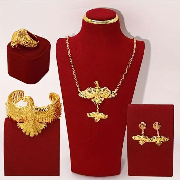 Designer Lady Jewelry Middle Eastern European American Fashionable Bold Personality Jewelry Set: Necklace Bracelet Earrings Ring for Dubai and African Weddings