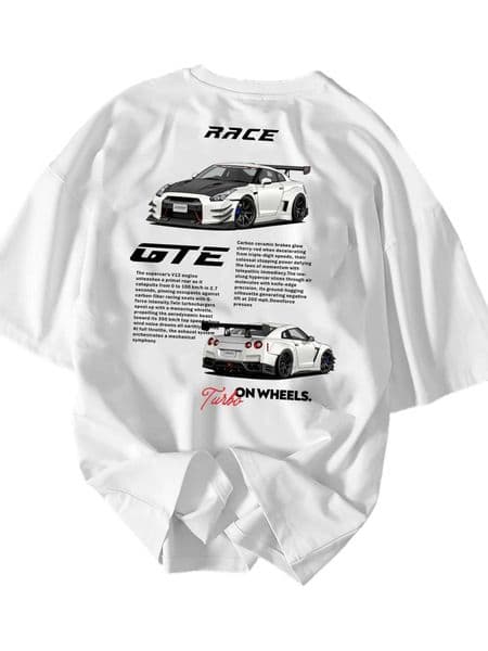 The New Men Stylish Car Pattern T-shirt Incorporates Racing Elements Features A Loose Fit Making Suitable Enthusiasts Daily Wear T260428