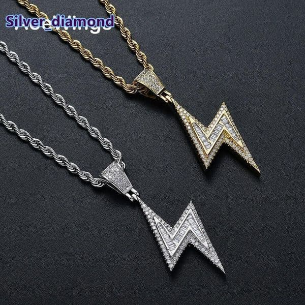 Hip Hop Jewelry Trendy Mens Lightning Necklace Trendy Layered Pendant Solid Full Zircon Necklace