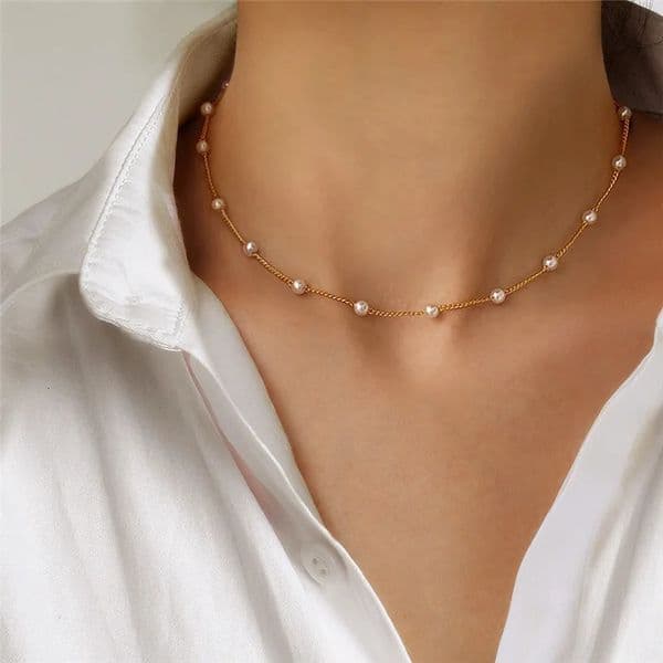 Beads Womens Neck Chain Kpop Pearl Choker Necklace Gold Color Goth Chocker Jewelry On The Neck Pendant Collar For Girl 260428