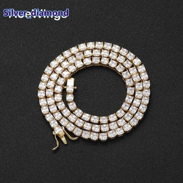 4mm Pagoda Stone Tennis Chain Copper Inlaid Zircon Single Row Chain TENNIS Mens Hip Hop Chain Trendy Accessory Necklace