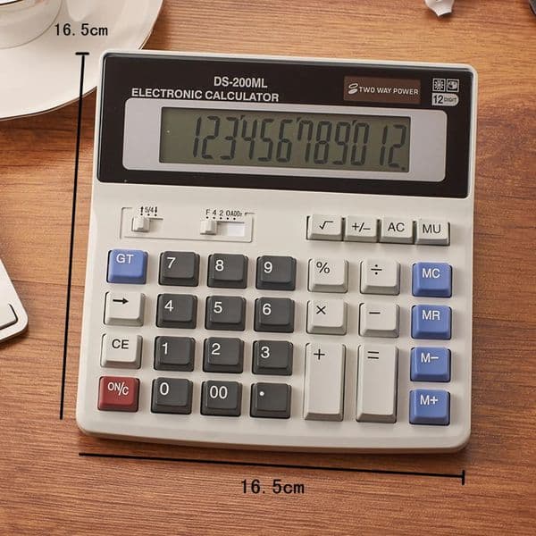 12 Digit Desk Calculator LCD Display Solar Battery Powered Big Button Giant Accounting Calculator w Anti-slip Bottom for Home 260428