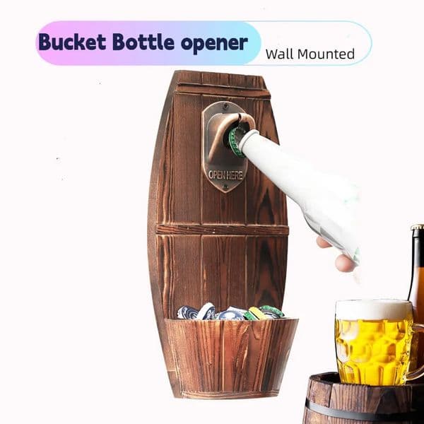 Creative Bucket Wall Mounted Beer Bottle Opener Vintage Bronze Refrigerator Glass Bottle Cap Opener Home Decor Gift 260427