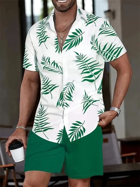 Mens Hawaii Shirt Set 3D Printed Short Sleeve Shorts Two Piece Summer Beach Lapel Unisex Casual Clothing 260427