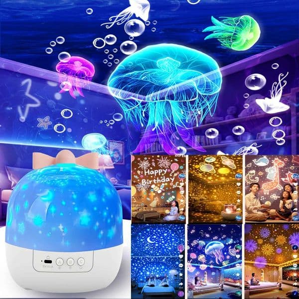Star Light Projection Rotating Rechargeable Bedroom Ceiling Atmosphere Night Lamp Stars Childrens Birthday Gift with Films Sheet H260428