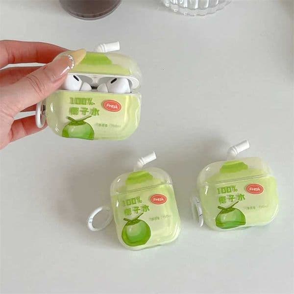 Kawaii Coconut Water Headphone Case For Airpods 4 3 Pro 2 Earphone Cover Silicone Cute Headset Cases For Airpod Pro3 Funda LL260428