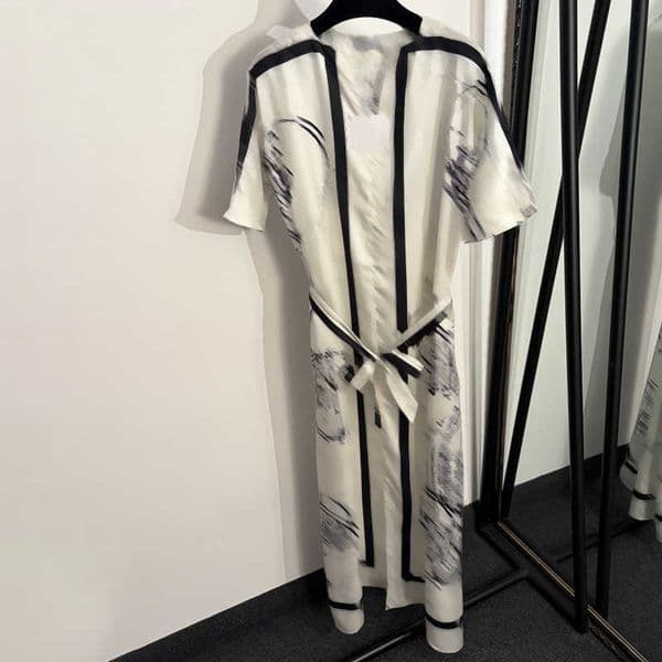 designer clothes women dress Printed tie-waist short-sleeve white dress loose Soft fabric comfortable fashion summer dresses