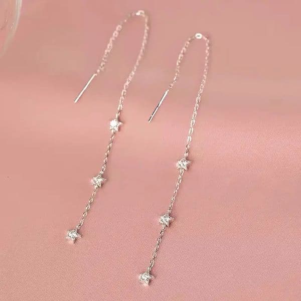 925 Sterling Silver Star Tassel Earrings Small And Delicate Five Pointed Zircon Long Womens Fashion Jewelry 260428