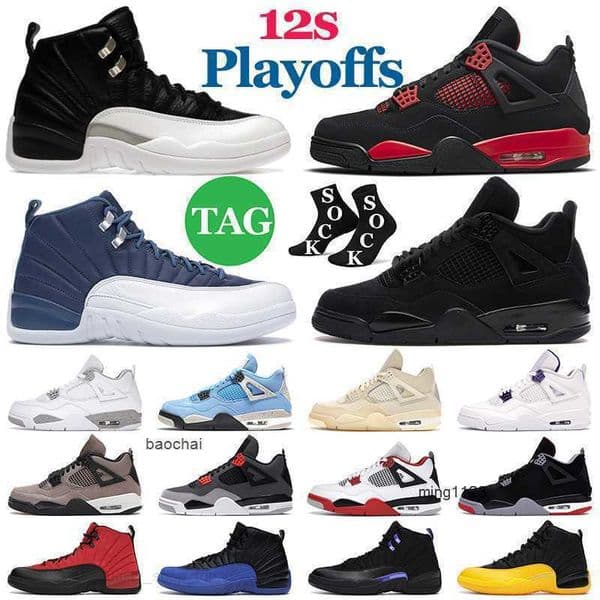 Mens Basketball Shoes Men Womens Trainers 4s Red Thunder Black Cat Sail Bred 12s Playoffs Royalty Taxi Utility Flu Game Outdoor Sports World Cup