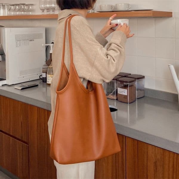 College Style Mother Bag New Trend Large Capacity Shopping Bag Versatile Soft Leather Surface Shoulder Tote Bag Women's Handbag