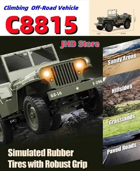 JHD FOR JJRC C8815 Rc Car 110 JEEP MB 24g 4wd RTR Crawler Climbing Scale Military Truck Offroad Vehicle C8815 Adult Toy Gift L260428