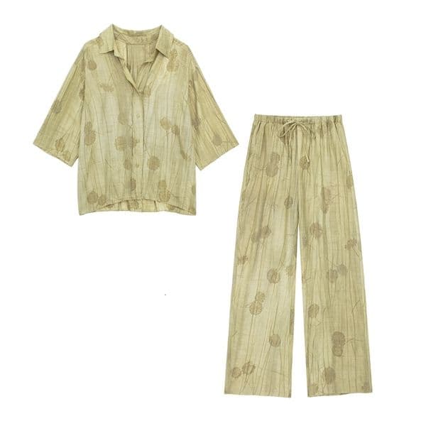 Womens Set Fashion Spring Jacquard Loose Ladies Shirt Summer Women Pants Casual Chic Print Set for Women 260427
