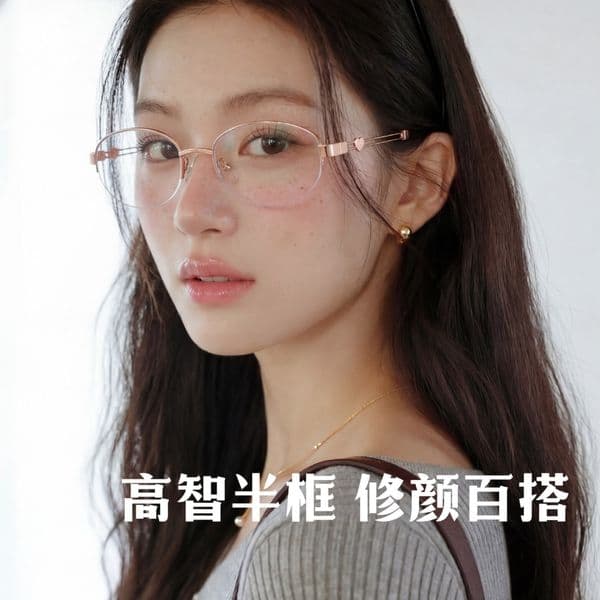 Bestseller Bangmu Titanium Frame New Oval Half-Frame Versatile Eyeglass Frame, Suitable For Prescription Lenses, Wholesale 2091 Ddmysat