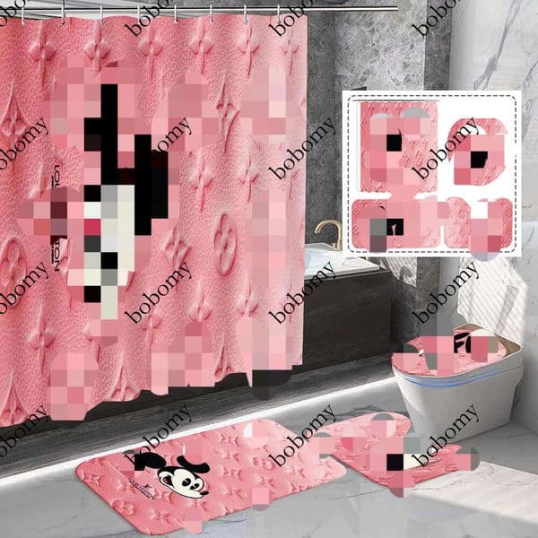 All-Match Cool Print Shower Curtains Sets High-Grade Four-Piece Must Set Bathroom Anti-Peeping Non-Slip Deodorant Bath Toilet Mats