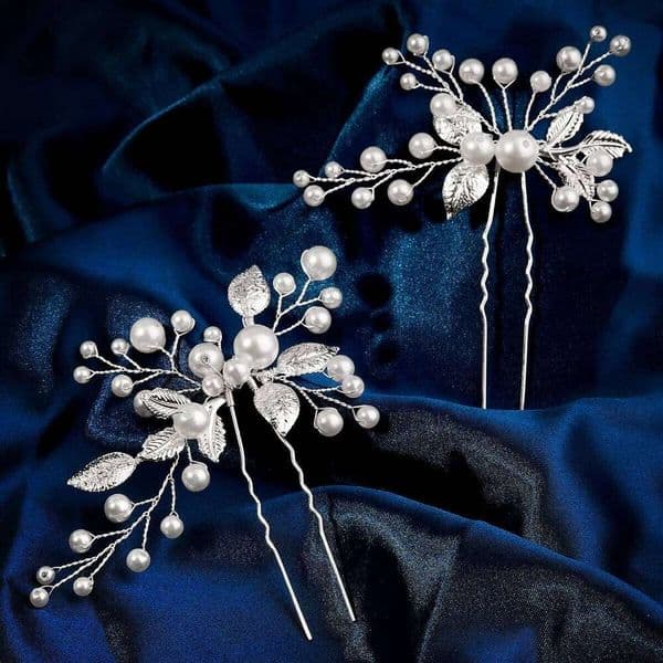 New Elegant Pearl Beaded Hairpin 2PK/Set Fashion Handmade Metal Leaf Hair Clips Banquet Gorgeous Headpieces for Women