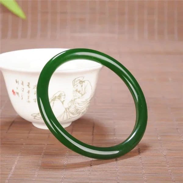 Green Jade Round Bracelet 56mm Chinese Charm Jewellery Fashion Accessories HandCarved Man Woman Luck Amulet Gifts 260427