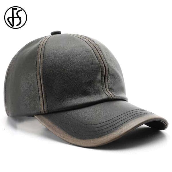 FS Black Brown Retro PU Leather Cap For Men Winter Women Hats Luxury Brand Baseball Caps Outdoor Sports Golf Hat Bone Masculino S260427