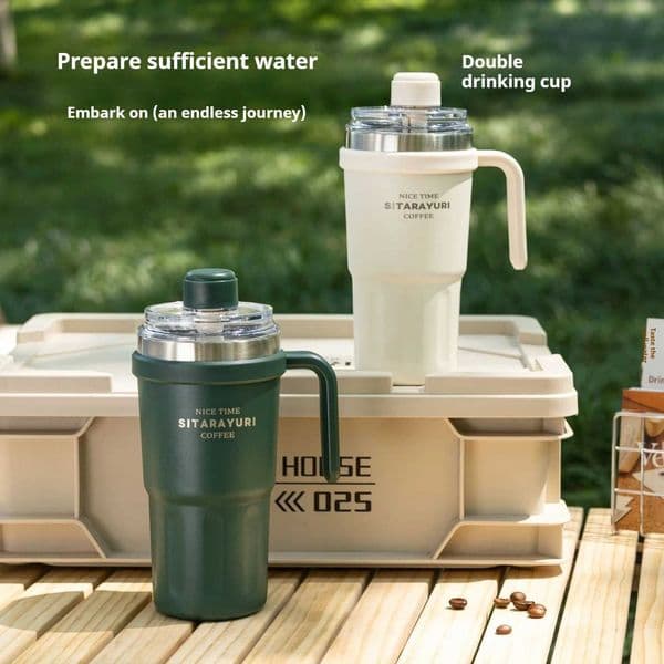 Portable Straw Insulated Cup with Handle Office Car Coffee Cup Outdoor Sports Anti-loss Magnetic Lid Double-drinking CupT260429