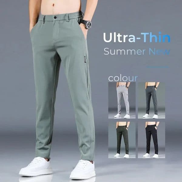 Summer Thin Ice Silk Stretch Mens Pants Casual Elastic Waist Smooth Trouser Pants Male Clothing 5 Colour 260428