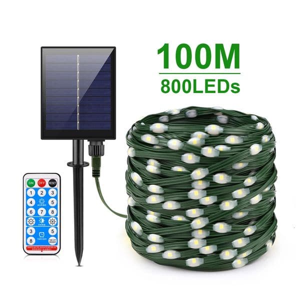 Leather LED Solar String Fairy Lights 100M Christmas Waterproof Outdoor Garland HighPower Lamp For Garden Decor w260429