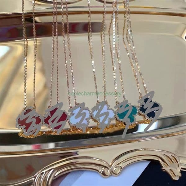 clover necklace Vanly Cleeffs for women single-flower double-sided pendant red agate thick rose gold plated white mother-of-pearl chain butterfly