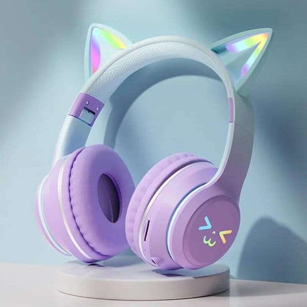 RGB Luminous Cat Ears Wireless BT Headphones With Microphone Headset Gamer Girl Call Noise Reduction Hifi Sale Handfree 26W0429