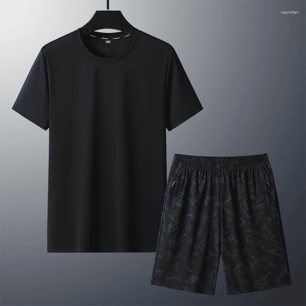 Men's Tracksuits Summer Ice Silk Short Sleeved Suit Cool Comfortable Quick Drying Breathable Casual Sports 2-Piece Set