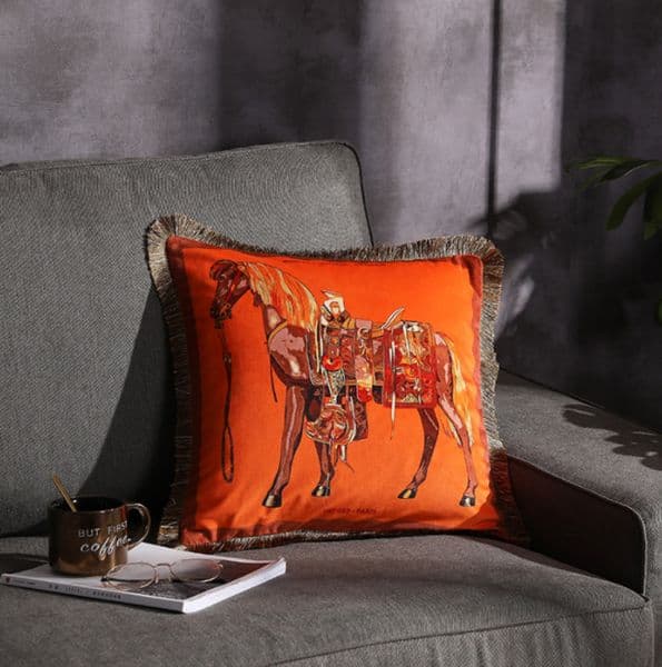2026 High Precision Velvet Fabric Luxury Orange Horse Series Home Sofa Cushion Cover Pillowcase Without Core For Living Room Bedroom H Pillow Free Shippin Shipp A