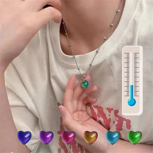 1PC Candy Color Changing Heart Pendant Necklace For Women Simple n Temperature Sensitive Stone Peach Choker Party Jewelry 260428