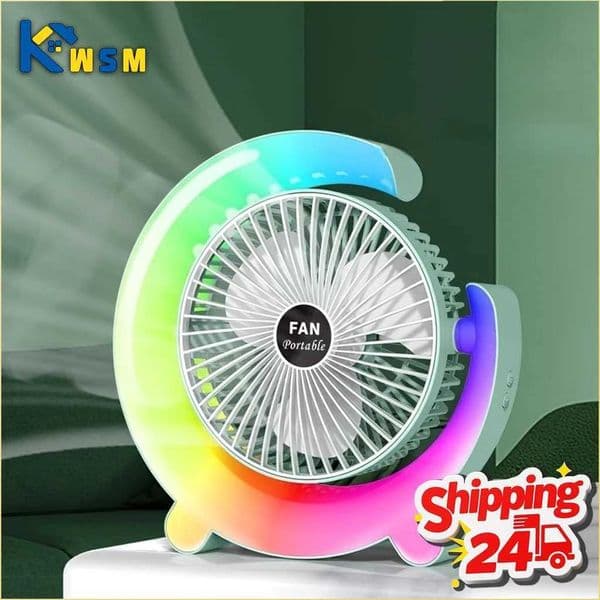 Changing LED Portable Fan USB Rechargeable Mini Desk Fan with Flowing Lights for Home Office Bedroom Travel 3 Speed Quiet L260429