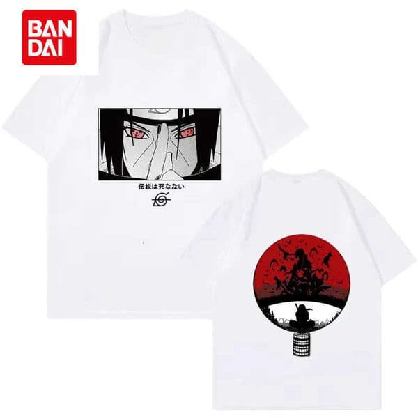 Bandai Naruto Itachi Uchiha T-Shirt Men Summer Anime Sharingan Graphic Tee Japanese Manga Streetwear Short Sleeve Top L260429