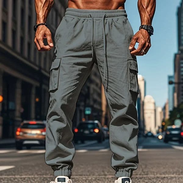 2026 mens casual multipocket trousers male closedplacket tethered cotton and linen straightleg leggings Men Mens 260428