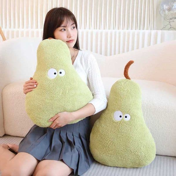 66x40cm Two Eyes Green Pear Plush Pillow Stuffed Funny Emotion Fruit Cushion Back Support Plushie Peluche Birthday Gift W260428