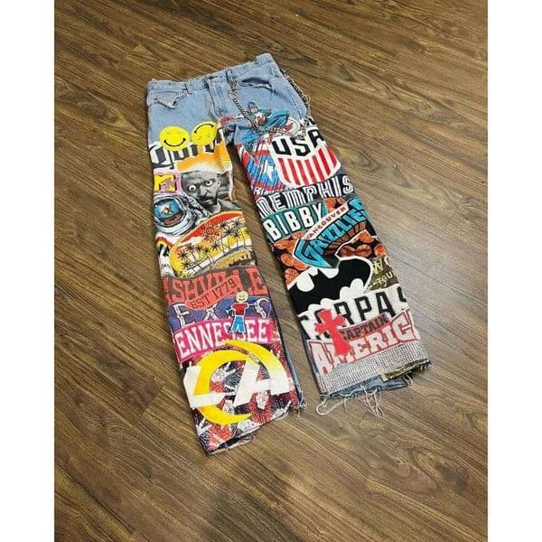 Washing Fashion Cartoon Printed Oversized Jeans Men Y2k Gothpunk Street Hip Hop Rock High Waist Wide-Leg Pants Women