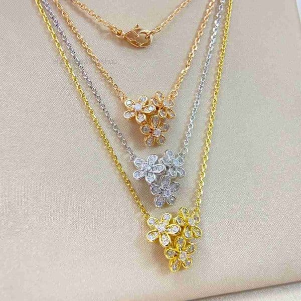 Vanness Cleef Necklace Clover Butterfly Lobster Clasp Full Diamond Three-in-One Five-Leaf Clover Necklace Fashion Flower Chain Vanlies Cleef