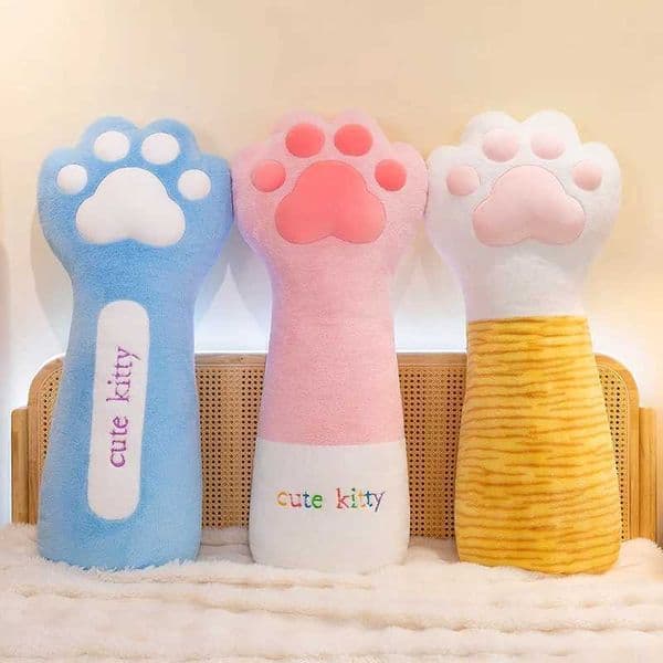 Cute Creative Cat Paw Chair Cushion Plush Toys Soft Stuffed Fluffly Office Lumbar Support Long Pillow Home Deco for Girls Gifts W260428
