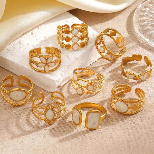 Stainless Steel White Drip Glaz for Women Romantic Enamel Flower Rings Elegent Multilayer Luxury Punk Jewelry No Fading